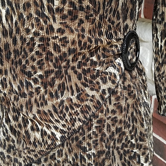 Notations Leopard Buckle Faux Wrap Blouse Top - Picture 2 of 5